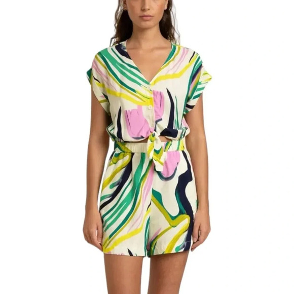 FRNCH Paris Colorful Menorca Tie Front Playsuit Romper M - Picture 1 of 7